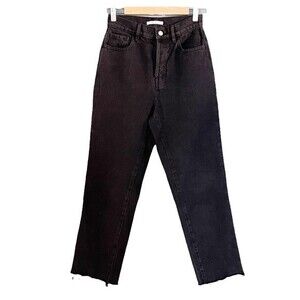 PacSun Jeans High Rise Straight Raw Hem Black Wash Button Fly Women’s Size 26